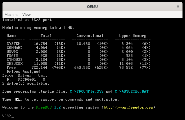 Ejecutando FreeDOS 1.2 en QEMU