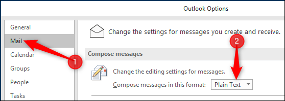 Cambiar "Redactar mensajes en este formato" a "Texto sin formato"