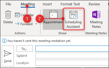 haga clic en asistente de programación en la pestaña de la reunión