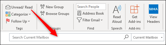 El antiguo cuadro de búsqueda de Outlook.
