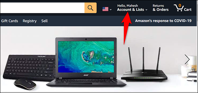 Haga clic en "Cuenta y listas" en el sitio de Amazon.
