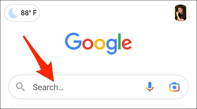 Toque el cuadro de búsqueda en la aplicación de Google.