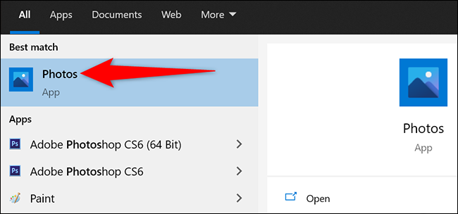 Seleccione "Fotos" en el menú "Inicio" en Windows 10.
