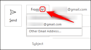 Haga clic en "De" y seleccione la cuenta de correo electrónico que desea utilizar en el menú desplegable.