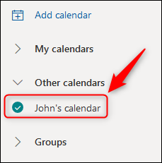 El calendario compartido que se muestra en Outlook Online.
