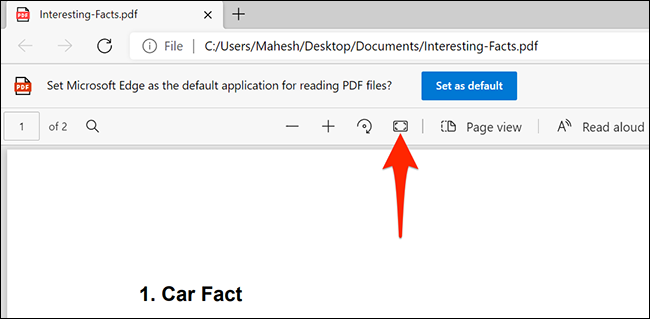 Seleccione "Ajustar a la página" en el lector de PDF de Microsoft Edge.