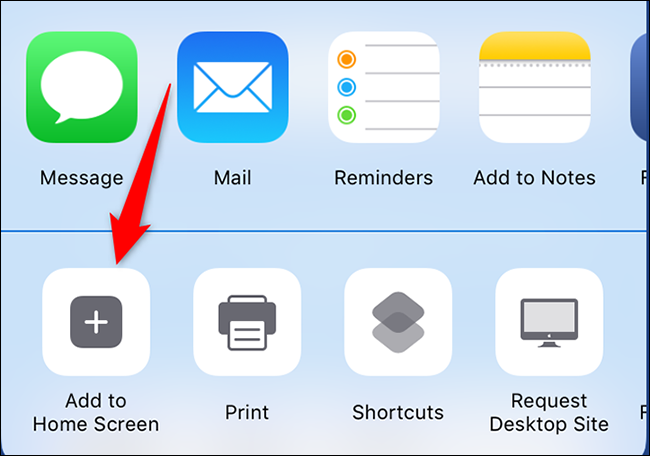 Seleccione "Agregar a la pantalla de inicio" de la hoja Compartir en un iPhone.