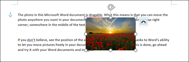 Una imagen colocada en un bloque de texto en Microsoft Word.