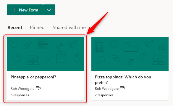 El formulario creado automáticamente en Microsoft Forms para contener los resultados de la encuesta.