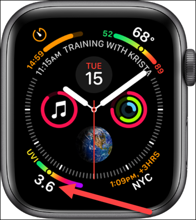 Esfera de reloj infográfica en el Apple Watch.