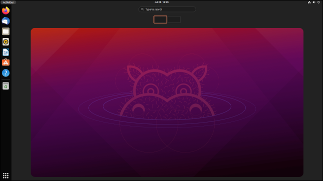 La vista de actividades en Ubuntu 21.10, versión preliminar