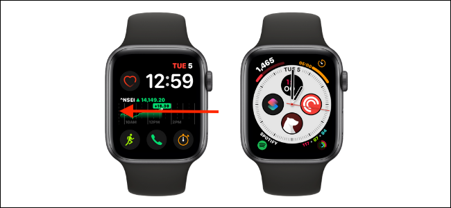 Desliza el dedo desde el borde izquierdo o derecho para cambiar la esfera del reloj en el Apple Watch