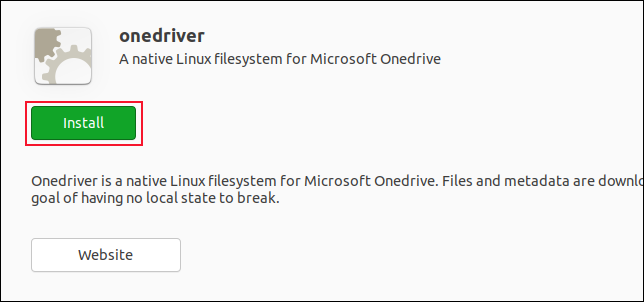 Descripción del paquete onedriver en la aplicación de software de Ubuntu