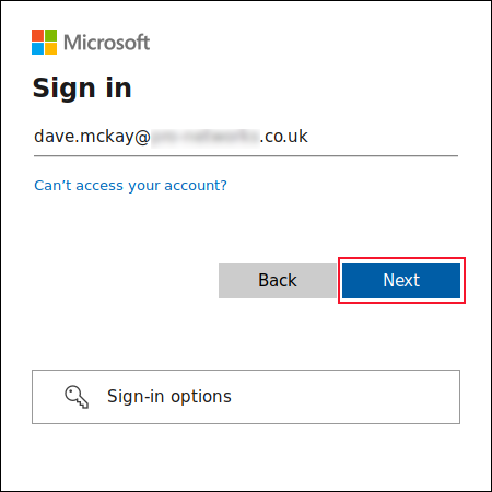 Ingresar el nombre de la cuenta de OneDrive en la pantalla de inicio de sesión