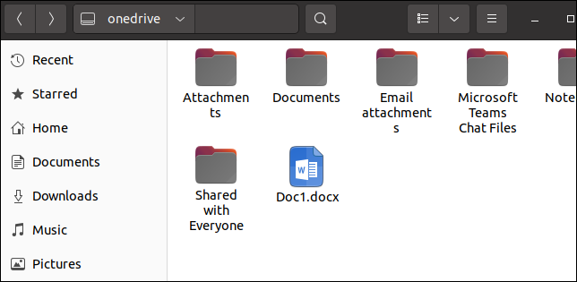 Archivos de OneDrive en el explorador de archivos de Linux