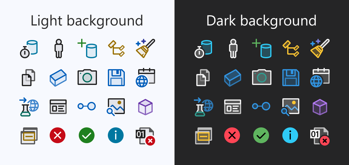 Examples of new icons with light and dark backgrounds