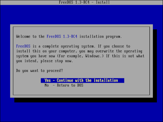Instalación de FreeDOS 1.3 RC4