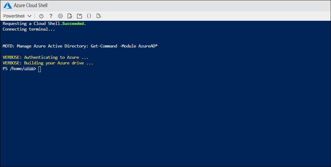 Accédez à https://shell.azure.com/ ouvrira le terminal PowerShell.