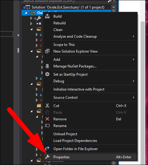   Visual Studio, haga clic con el botón derecho en el proyecto, haga clic en "Propiedades".