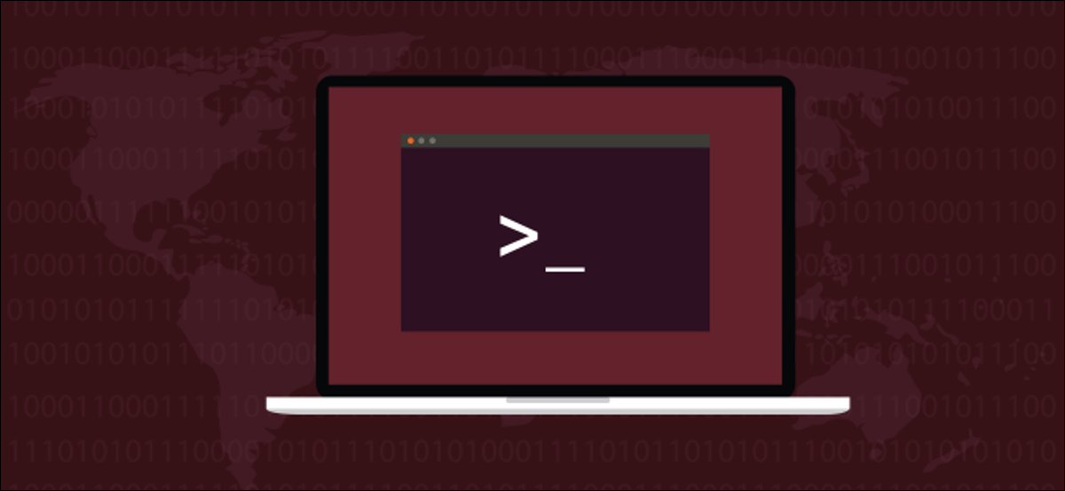 Une fenêtre de terminal stylisée s'exécutant sur un ordinateur portable Linux de style Ubuntu.