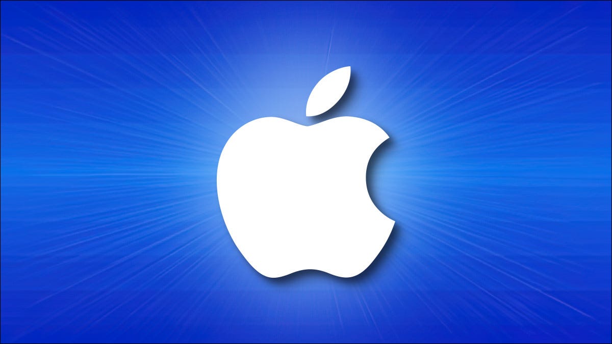 El logo de Apple sobre un fondo azul con líneas horizontales