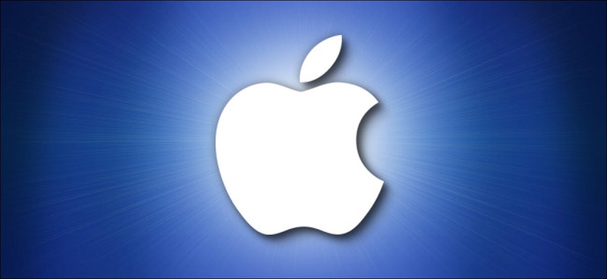 Logo Apple su sfondo blu