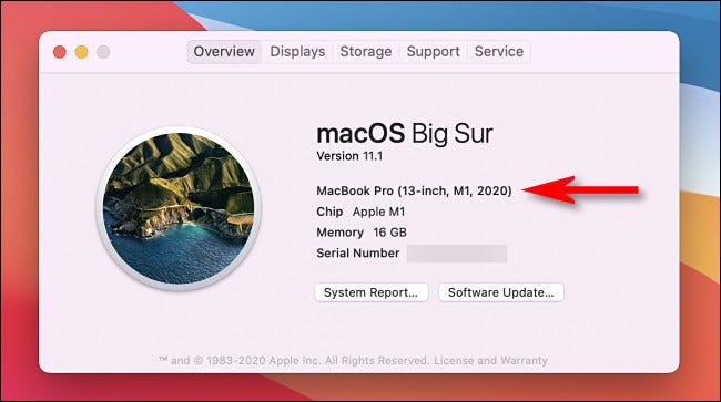 Mac-Modellname und Jahr werden im Fenster aufgelistet "Über diesen Mac".