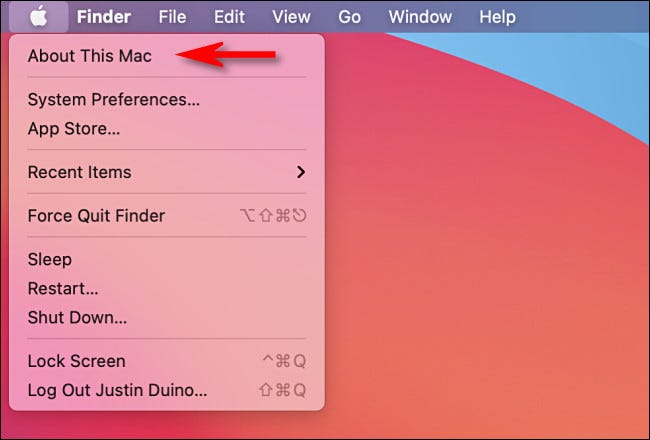 Klicken Sie auf das Apple-Logo in der oberen linken Ecke Ihres Bildschirms und wählen Sie "Über diesen Mac".