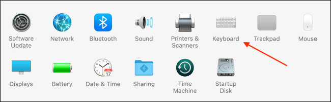 Haga clic en Teclado en Preferencias del sistema en macOS Big Sur