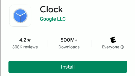La aplicación Google Clock en Play Store.