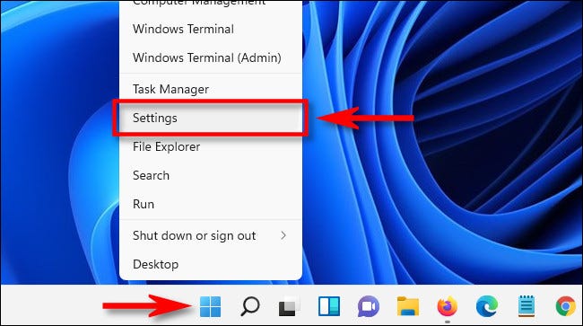 No Windows 11, clique com o botão direito no botão Iniciar e selecione "Configuração".