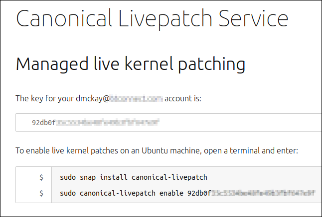 Página web administrada de parches de kernel en vivo