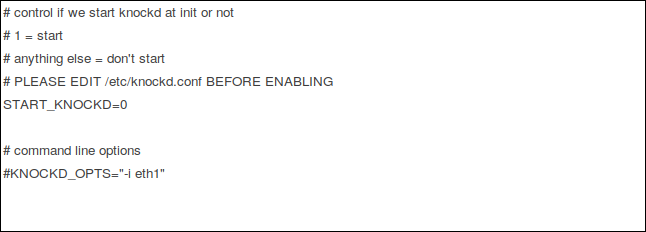 Le fichier de contrôle knockd dans gedit.
