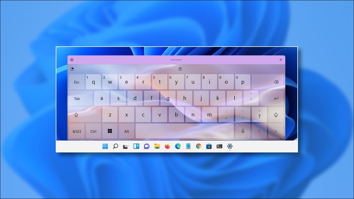A Windows touch keyboard 11 with a theme applied.