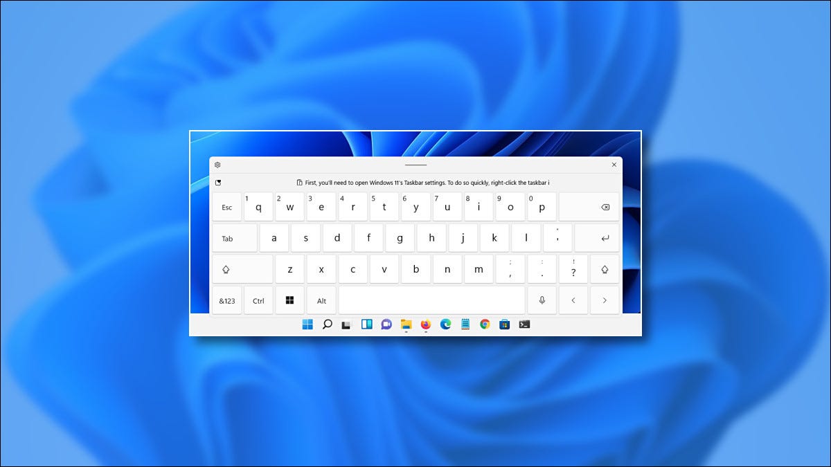 Tastiera touch di Windows 11 su sfondo blu