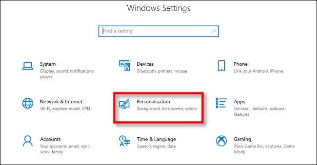 In den Windows-Einstellungen 10, klicke auf "Personalisierung".