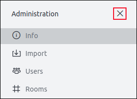 El icono X para cerrar el panel lateral administrativo