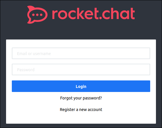 Pantalla de inicio de sesión del cliente de escritorio de Rocket.Chat