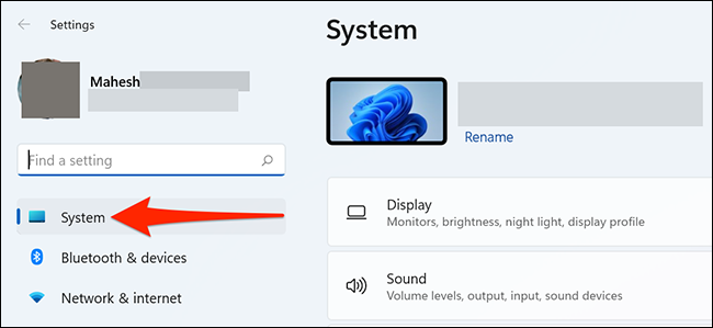 Si prega di selezionare "Sistema" in Impostazioni in Windows 11.