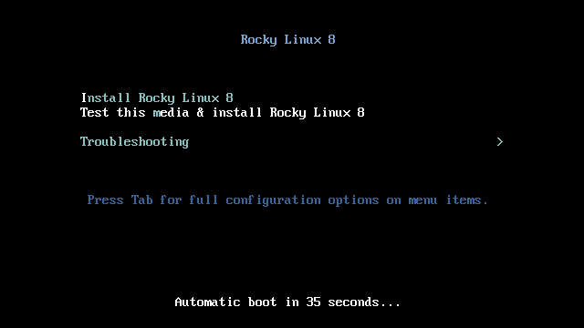 Menu di installazione di Rocky Linux