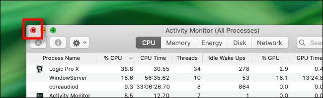 Cierre la ventana Monitor de actividad en Mac.
