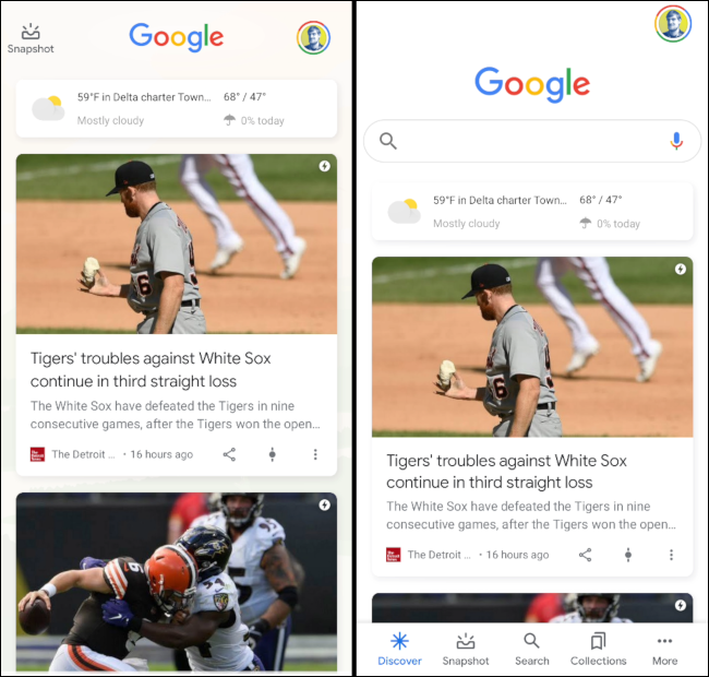 Google Discover en un lanzador y en la aplicación de Google.