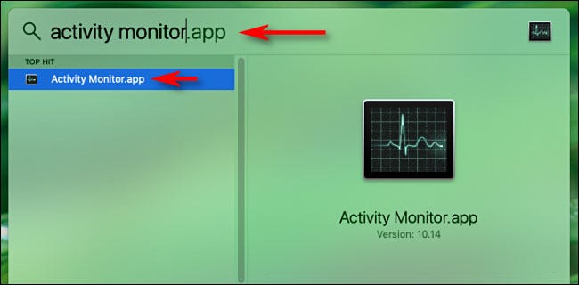 Abre Spotlight Search en Mac y escribe "Monitor de actividad" y luego presiona Retorno.