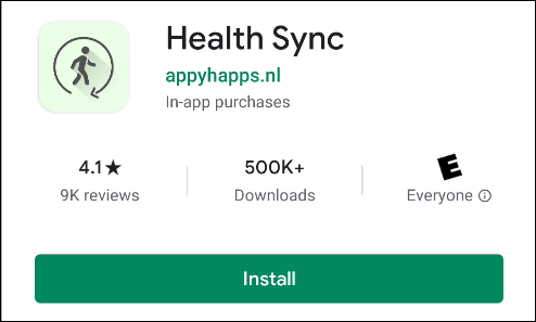 La aplicación "Health Sync" en la tienda Google Play.