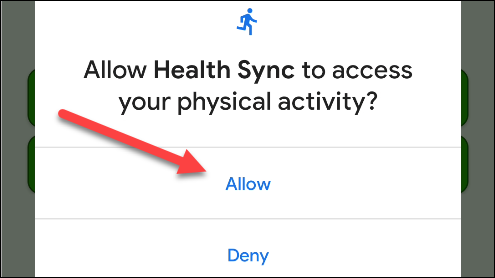 Toca "Permitir" para dar acceso a Health Sync.