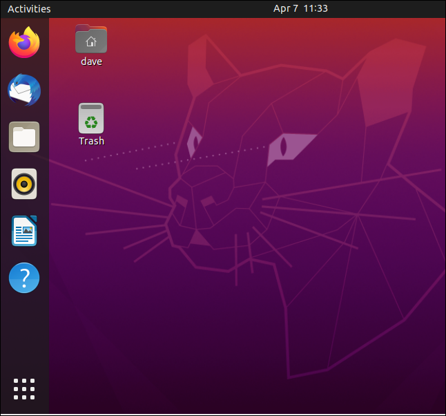 Desktop padrão do Ubuntu 20.04