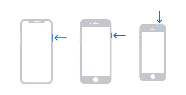 Diagramma che mostra i pulsanti hardware che devi tenere premuti per spegnere un iPhone.