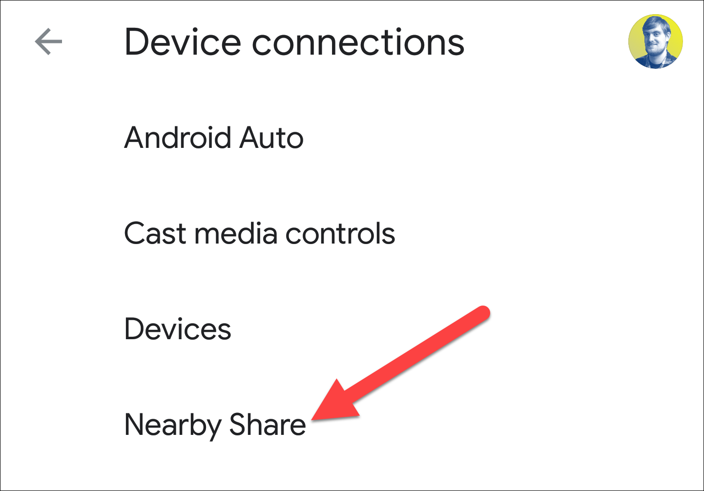 conexiones de dispositivo cercanas compartir