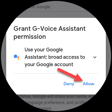 Toque "Permitir" para otorgar permiso a la aplicación para usar el Asistente de Google.