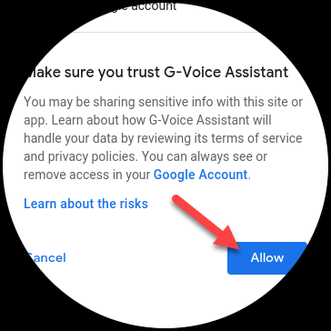 Toca "Permitir" para confiar en G-Voice Assistant.
